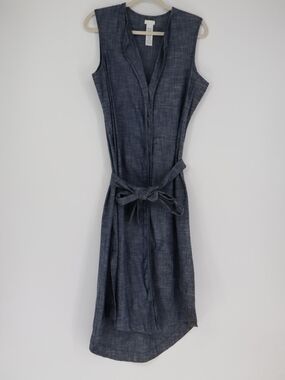 Ajaie Alaie Woman's Sleeveless Chambray Belted Midi Dress Size Large Blue
